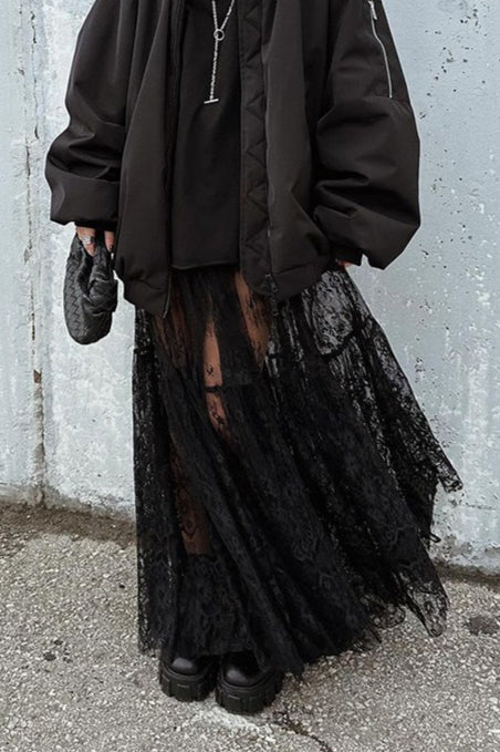 Emily & Isabella Brooks | High Waist Black Lace Sheer Skirt