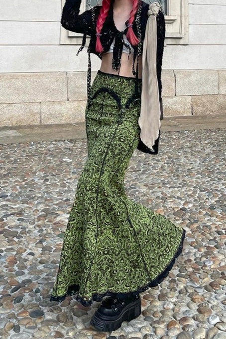 Emily & Isabella Brooks | Lace Color Block Low Rise Maxi Skirt