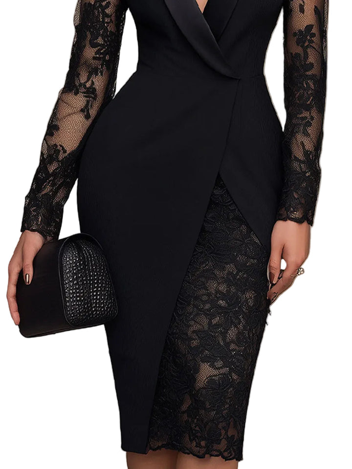 Emily & Isabella Brooks | Black Blazer-Style Lace Midi Dress
