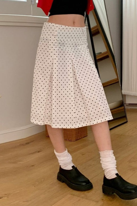 Emily & Isabella Brooks | Ruched Polka Dot A-Line Midi Skirt