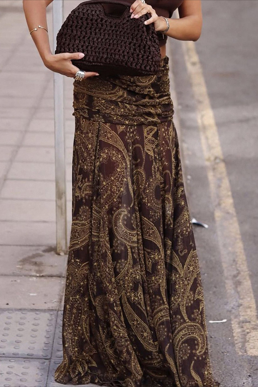 Emily & Isabella Brooks | Paisley Print Slim Fit Maxi Skirt
