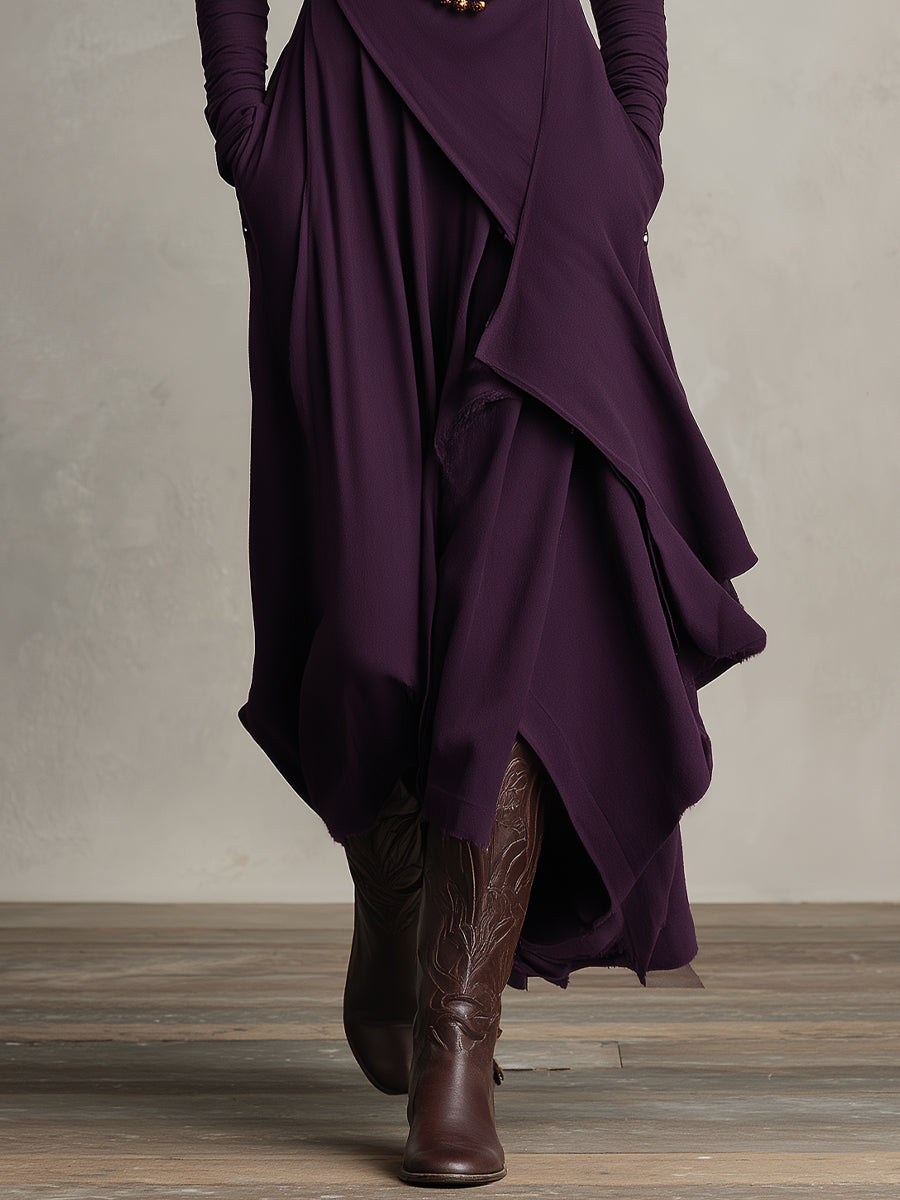 Emily & Isabella Brooks | Asymmetrical Maxi Knit Dress, Roll Neck