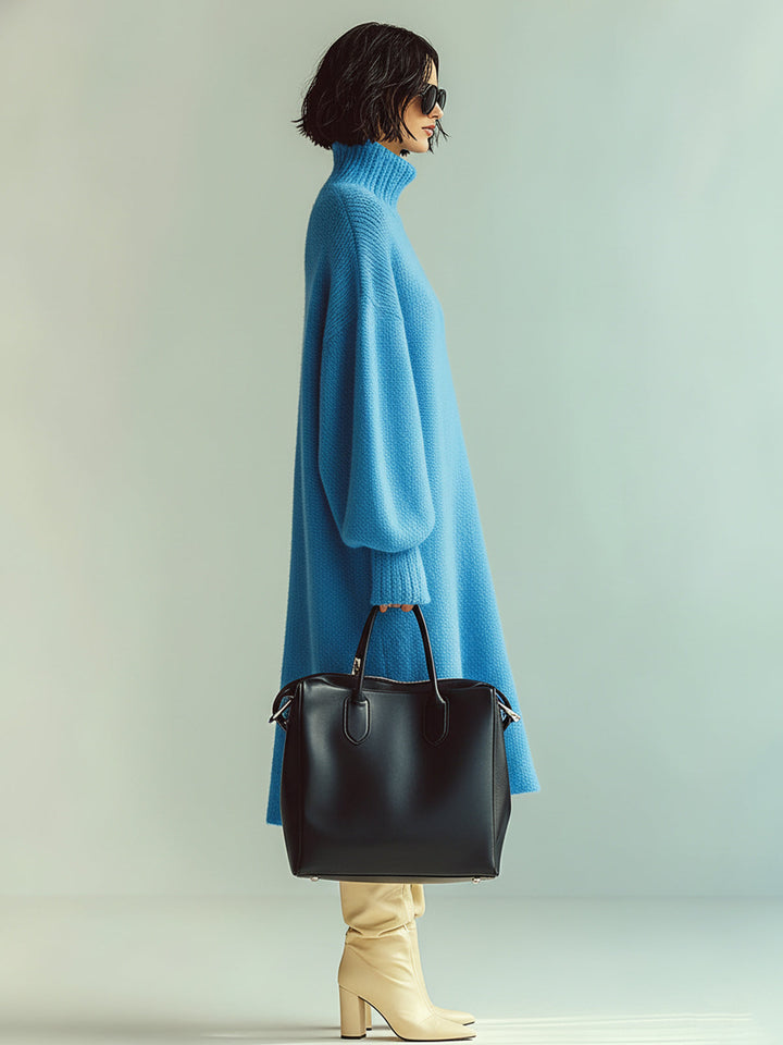 Emily & Isabella Brooks | Midi Dress Red Blue Long Sleeve Oversized