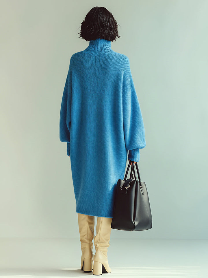 Emily & Isabella Brooks | Midi Dress Red Blue Long Sleeve Oversized