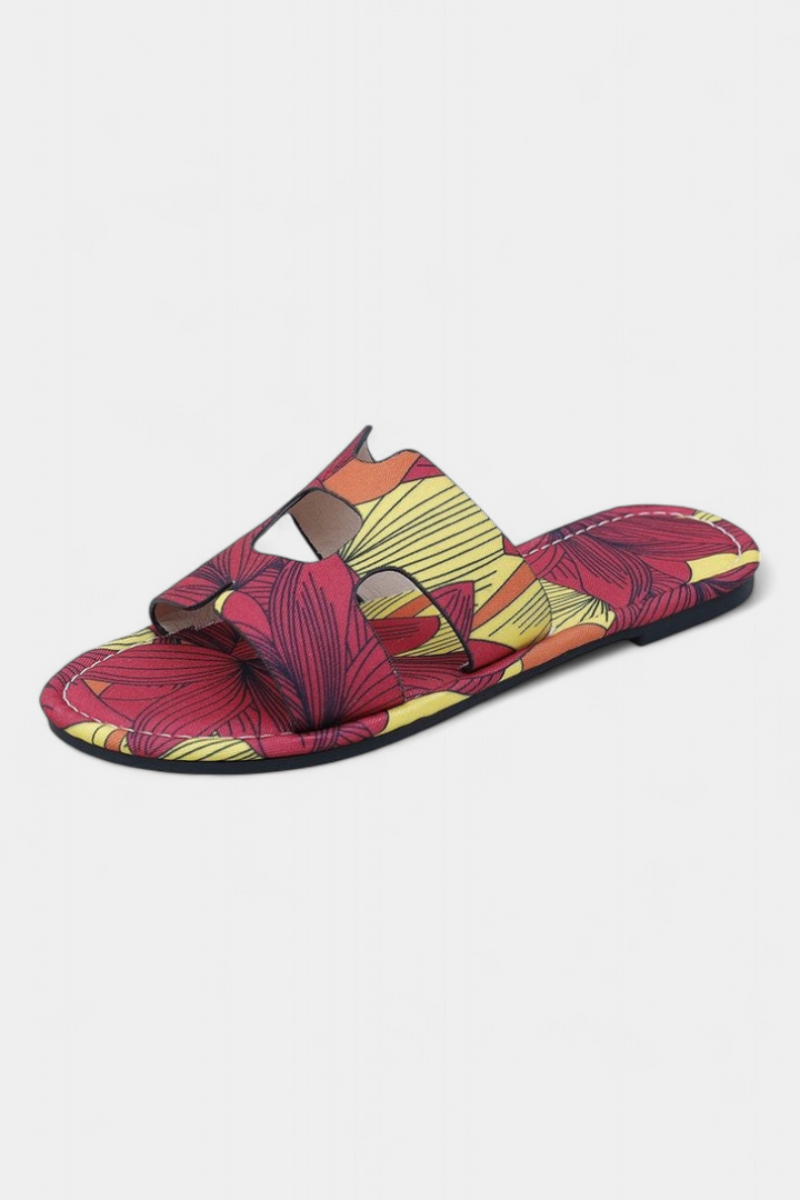 Emily & Isabella Brooks | Multicolored Flat Sandals with Tropical Print