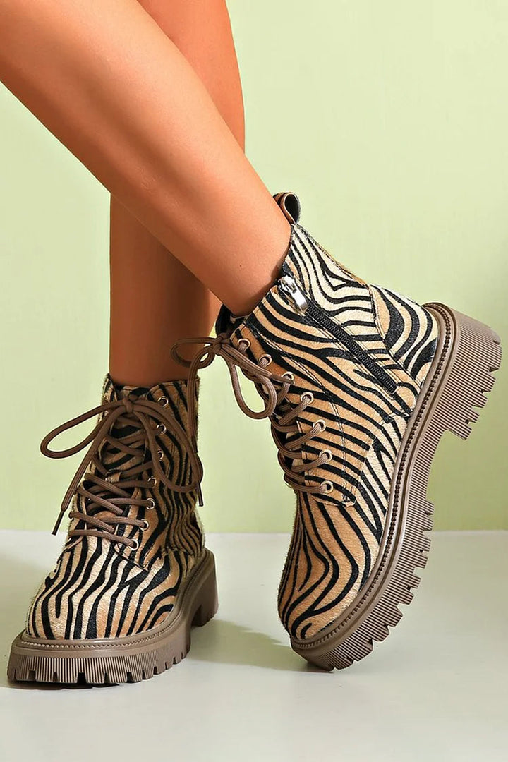 Emily & Isabella Brooks | Zebra Print Lace-Up Boots