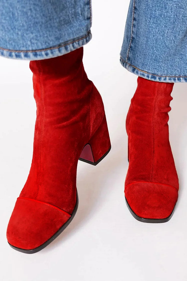 Emily & Isabella Brooks | Square Toed Ankle Boot with Bold Heel