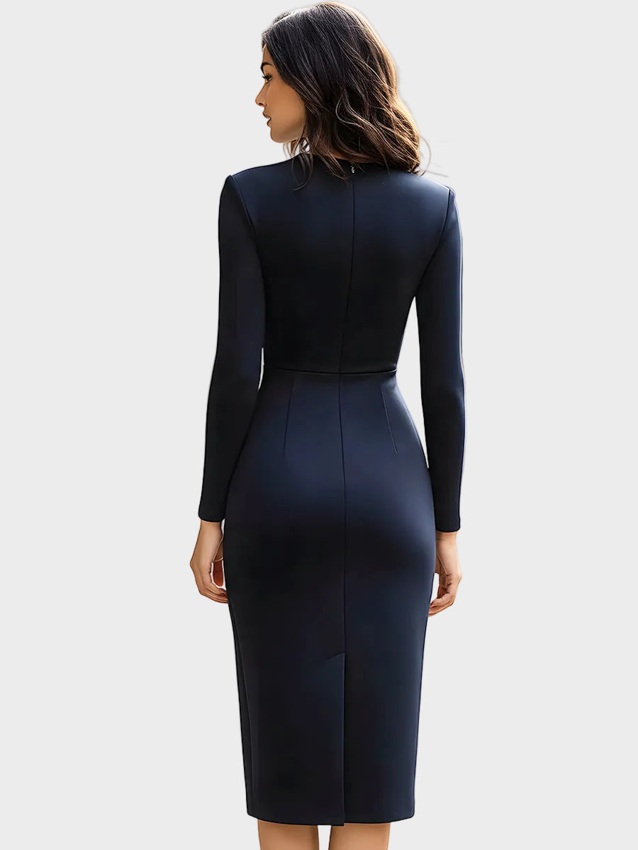 Emily & Isabella Brooks | Asymmetric Zip-Detail Long Sleeve Midi Dress
