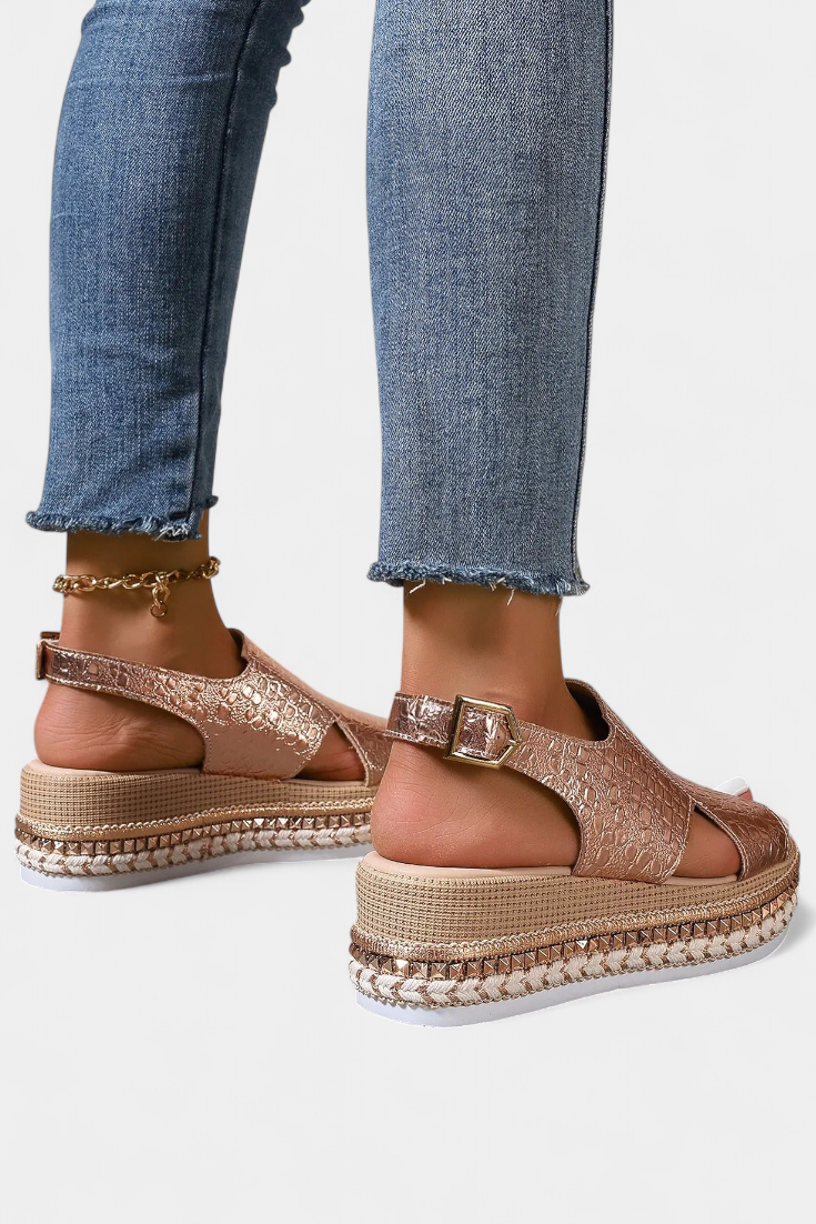Emily & Isabella Brooks | Platform sandals with embossed texture and woven sole