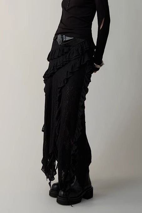 Emily & Isabella Brooks | Asymmetric Wool Blend Maxi Skirt in Black and White