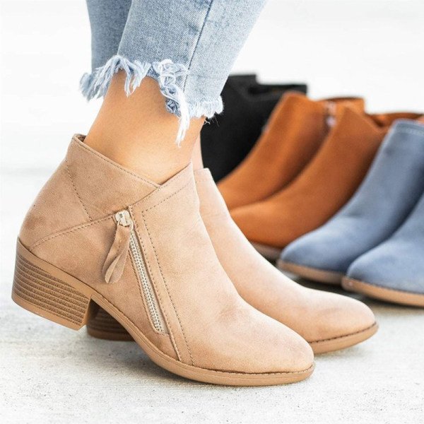 Emily & Isabella Brooks | Women's Ankle Boots, Double Zipper, Chunky Low Heel