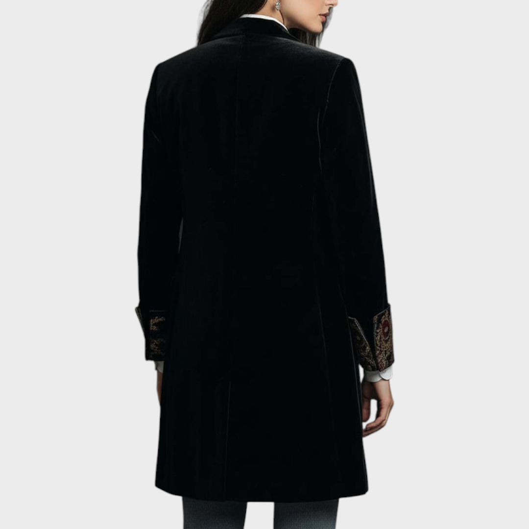 Emily & Isabella Brooks | Black Velvet Blazer with Baroque Print Handles