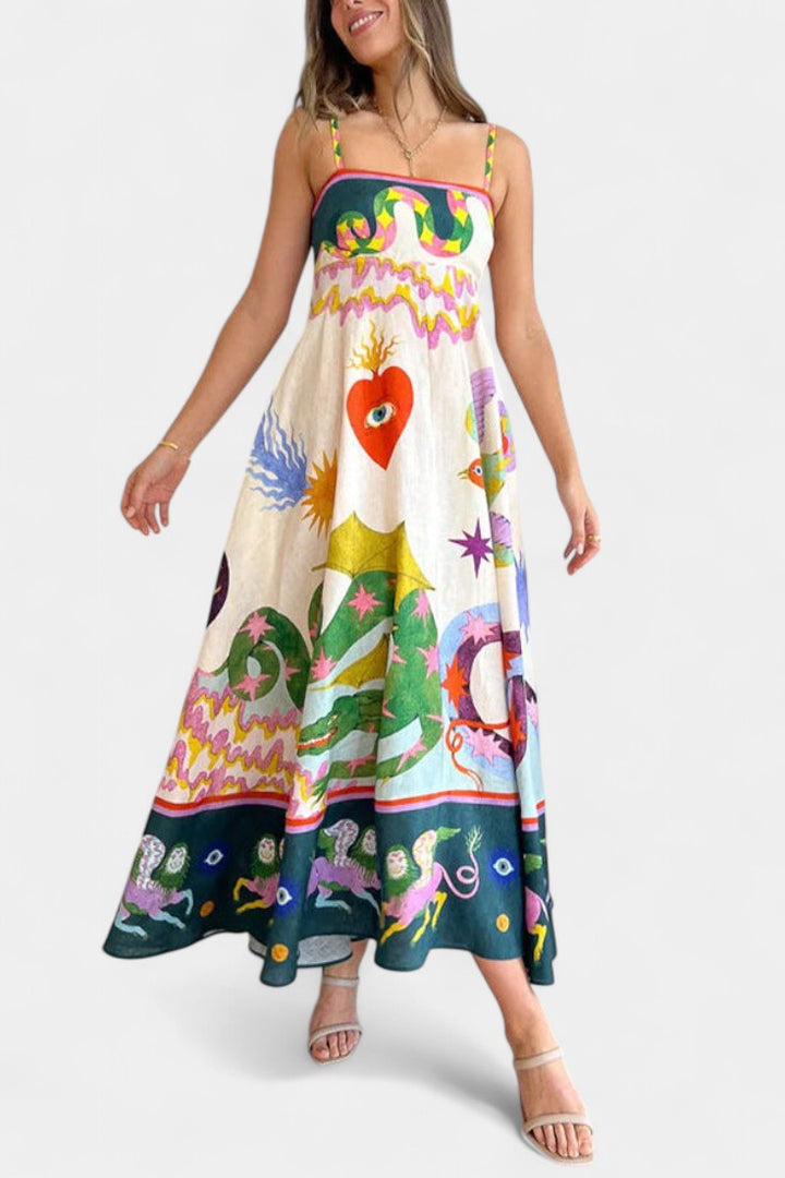 Emily & Isabella Brooks | Printed Linen Blend Midi Dress