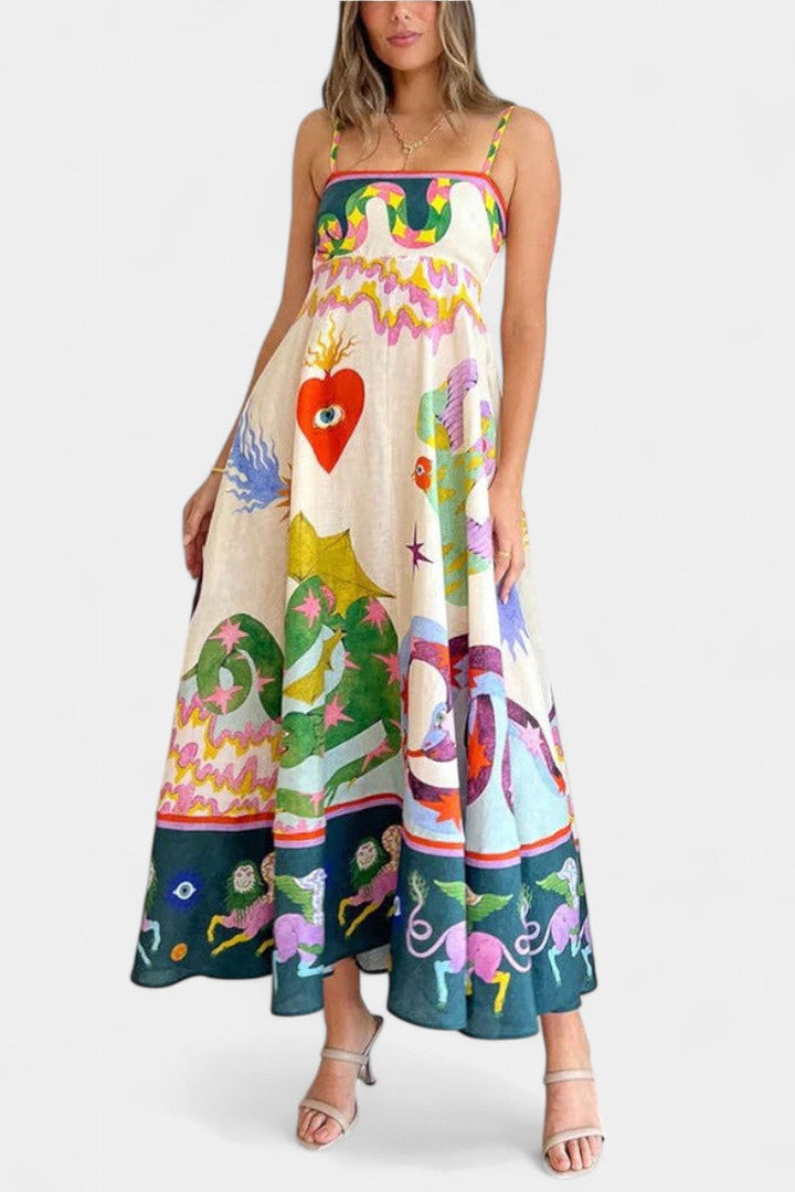 Emily & Isabella Brooks | Printed Linen Blend Midi Dress