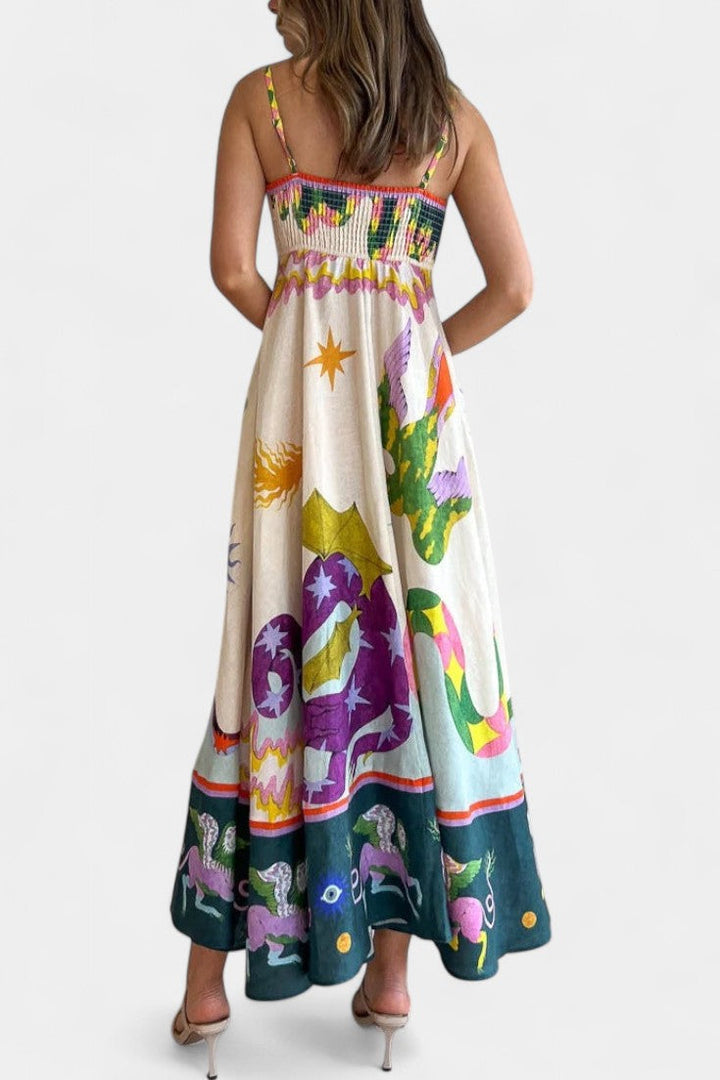 Emily & Isabella Brooks | Printed Linen Blend Midi Dress