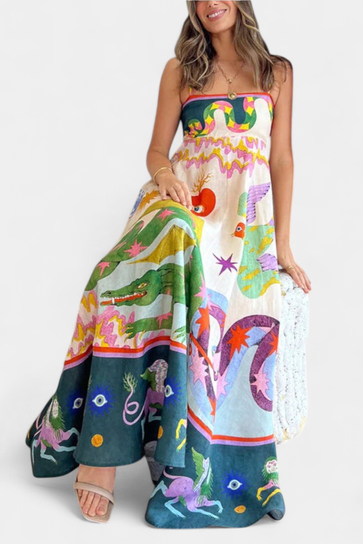 Emily & Isabella Brooks | Printed Linen Blend Midi Dress