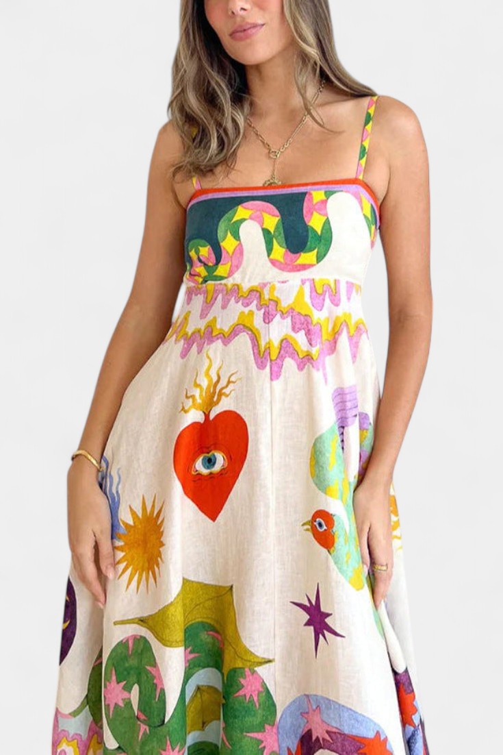 Emily & Isabella Brooks | Printed Linen Blend Midi Dress