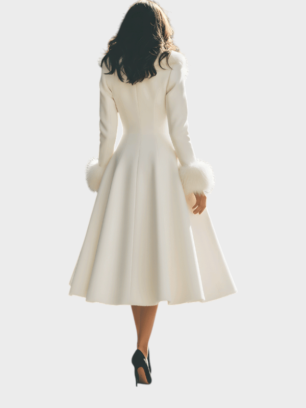 Emily & Isabella Brooks | Cream Puffer Coat with Faux Fur Collar