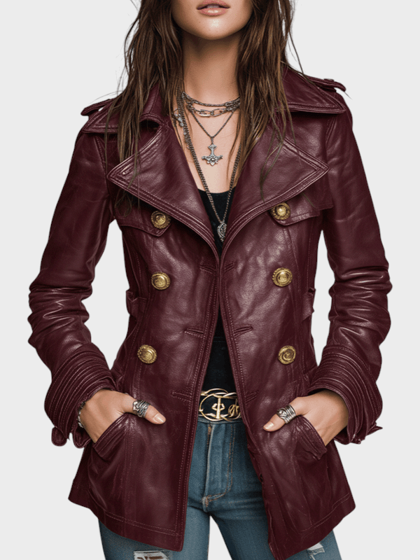 Emily & Isabella Brooks | Vintage Black Faux Leather Double Breasted Jacket
