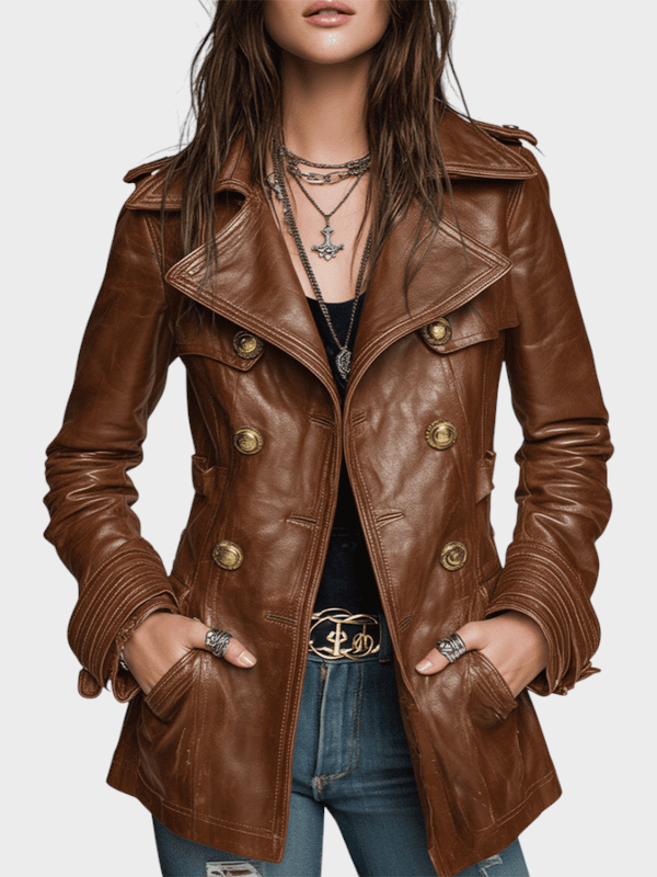 Emily & Isabella Brooks | Vintage Black Faux Leather Double Breasted Jacket