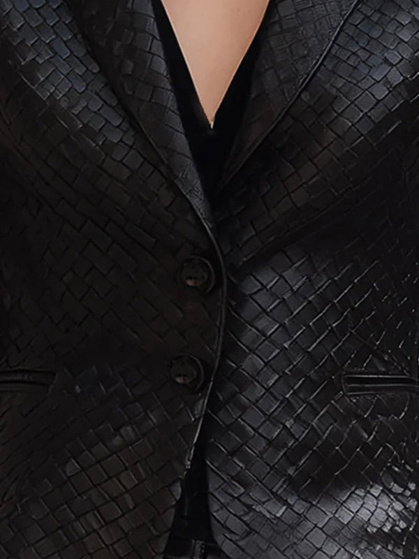 Emily & Isabella Brooks | Black Knitted Leather Blazer