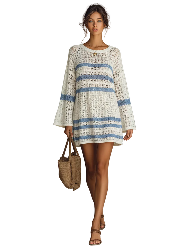 Emily & Isabella Brooks | Women's Openwork Knit Striped Mini Dress