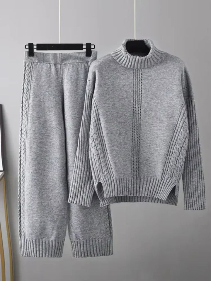 Emily & Isabella Brooks | High-Neck Knit Sweater & Loose Pants Set