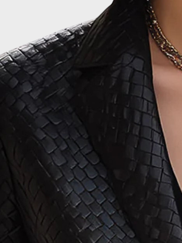 Emily & Isabella Brooks | Black Knitted Leather Blazer