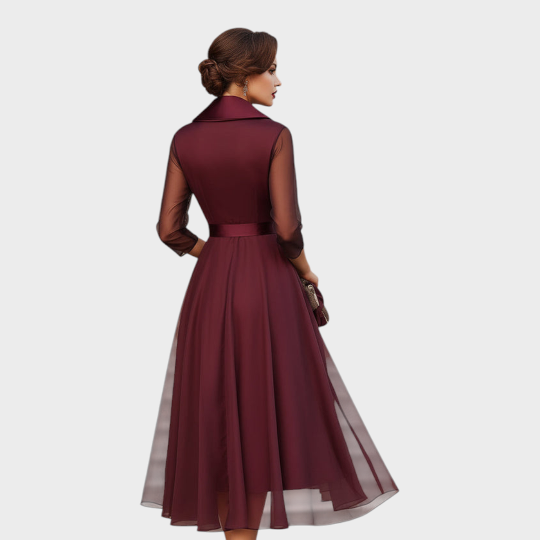 Emily & Isabella Brooks | Midi Dress with Sheer Sleeves