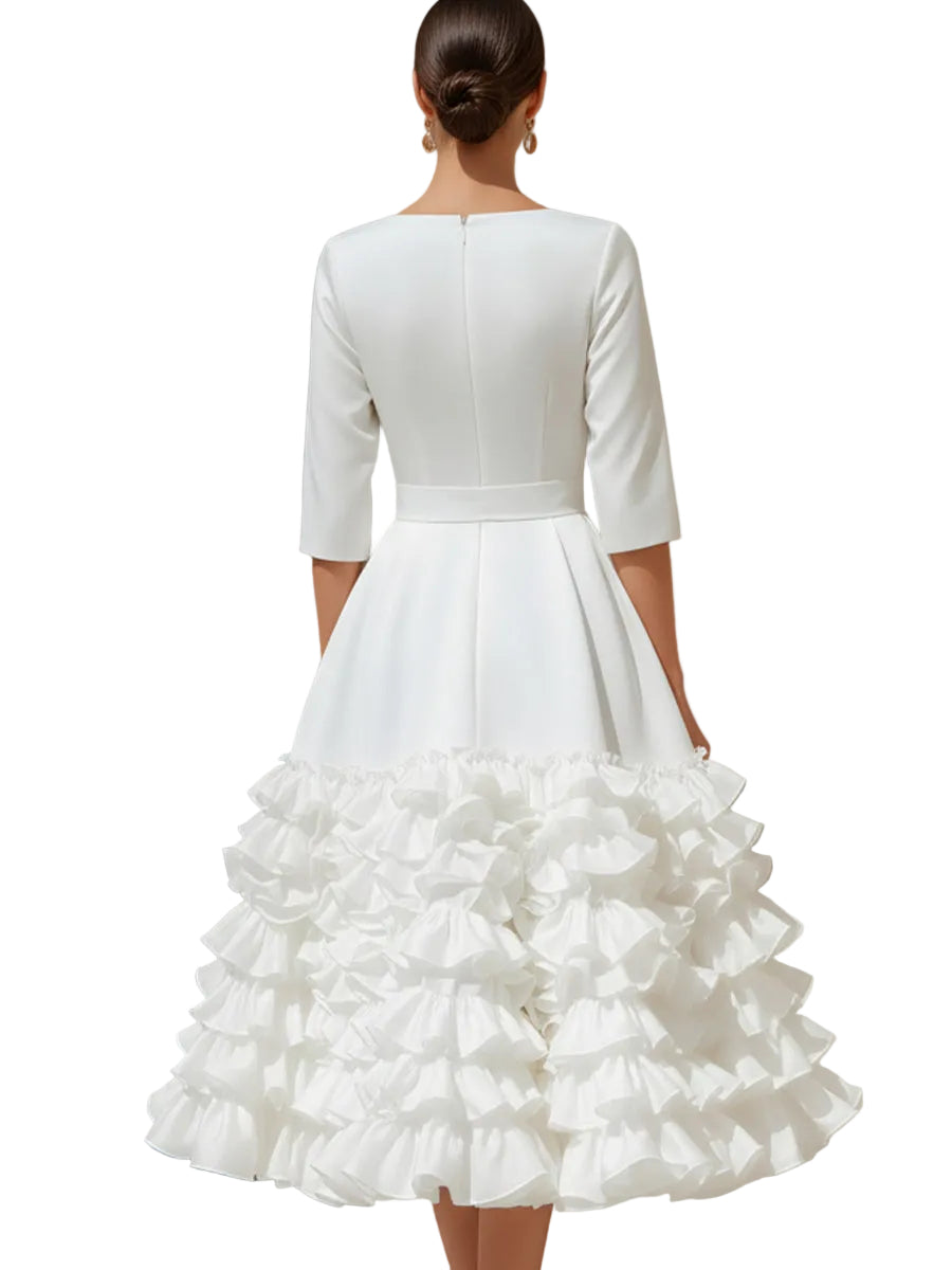 Emily & Isabella Brooks | Belted Ruffled-Hem Midi Dress
