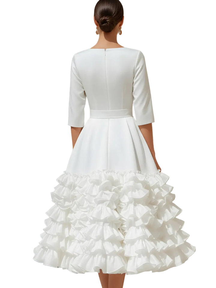 Emily & Isabella Brooks | Belted Ruffled-Hem Midi Dress