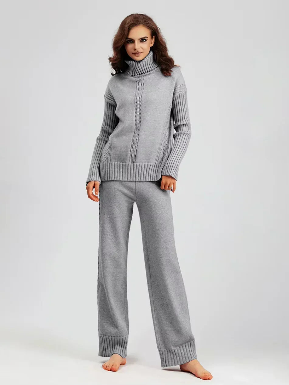 Emily & Isabella Brooks | High-Neck Knit Sweater & Loose Pants Set