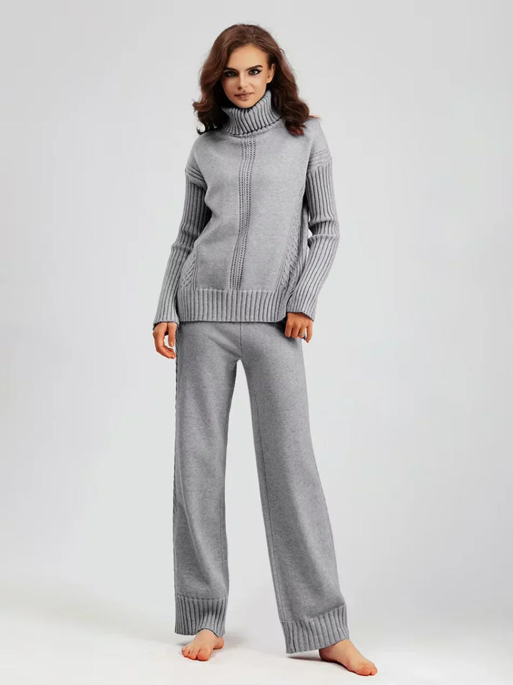 Emily & Isabella Brooks | High-Neck Knit Sweater & Loose Pants Set