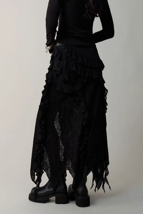 Emily & Isabella Brooks | Asymmetric Wool Blend Maxi Skirt in Black and White