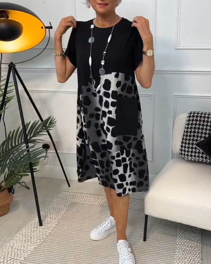 Emily & Isabella Brooks | Short Sleeve Leopard Print Midi Dress