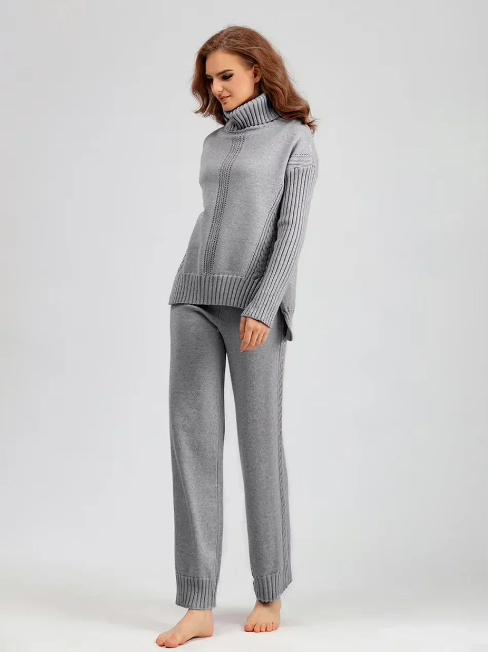 Emily & Isabella Brooks | High-Neck Knit Sweater & Loose Pants Set