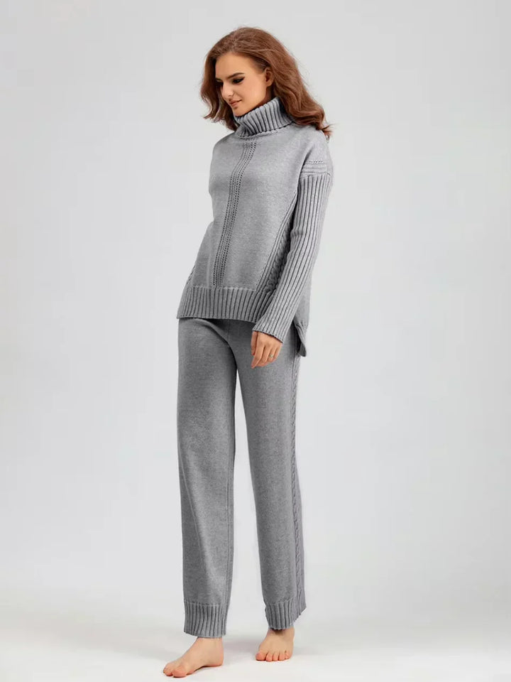 Emily & Isabella Brooks | High-Neck Knit Sweater & Loose Pants Set