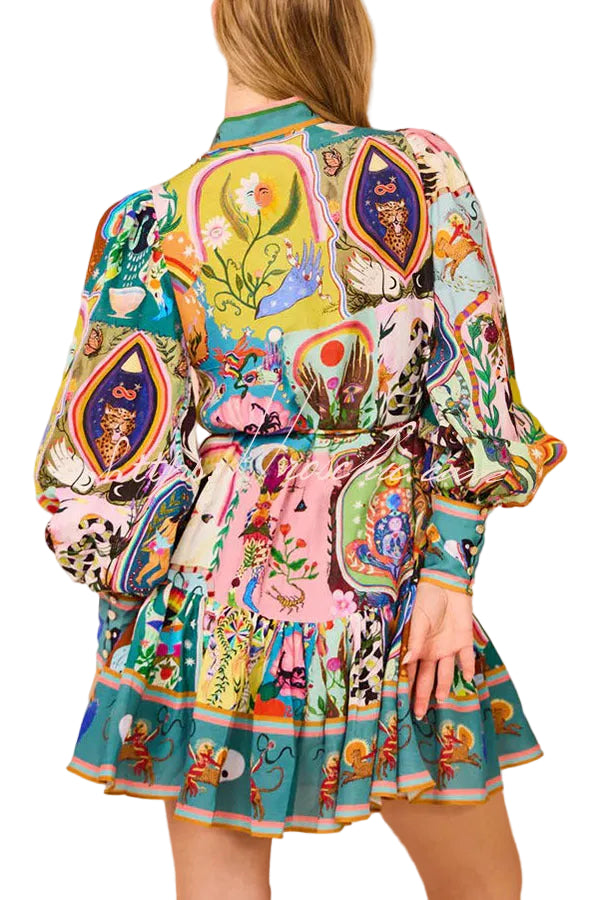 Emily & Isabella Brooks | Unique Print Balloon Sleeve Button Shirt Mini Dress
