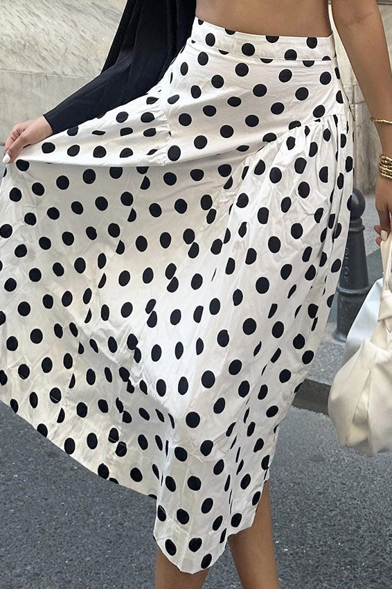 Emily & Isabella Brooks | Polka Dot High Waist A-Line Skirt