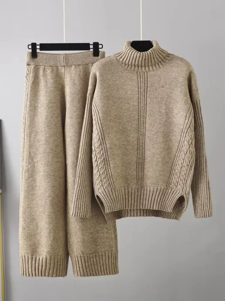 Emily & Isabella Brooks | High-Neck Knit Sweater & Loose Pants Set