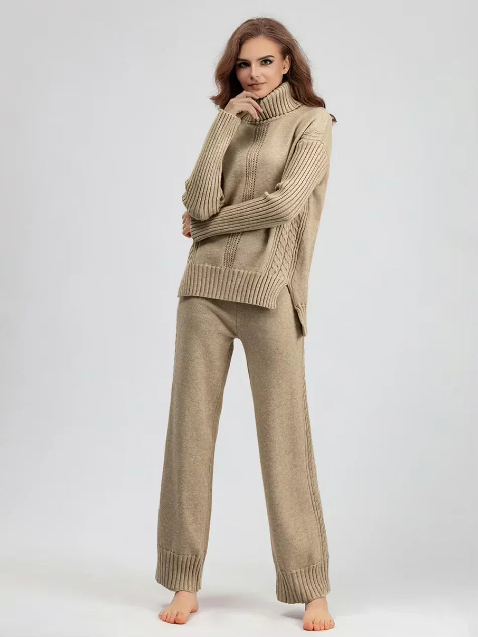 Emily & Isabella Brooks | High-Neck Knit Sweater & Loose Pants Set
