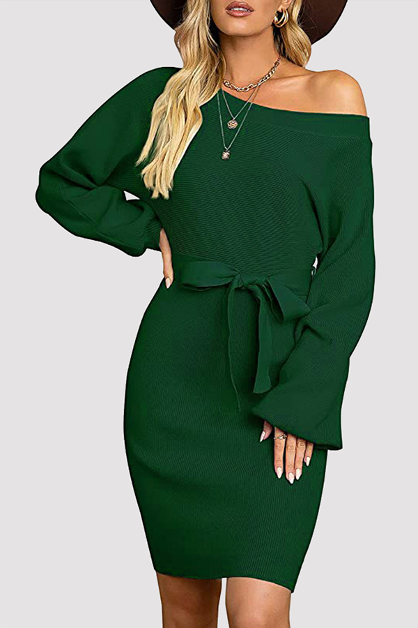 Emily & Isabella Brooks | Ribbed Knit Sweater Dress with Belt