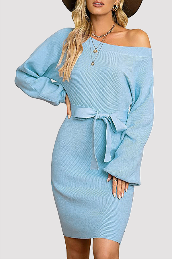 Emily & Isabella Brooks | Ribbed Knit Sweater Dress with Belt