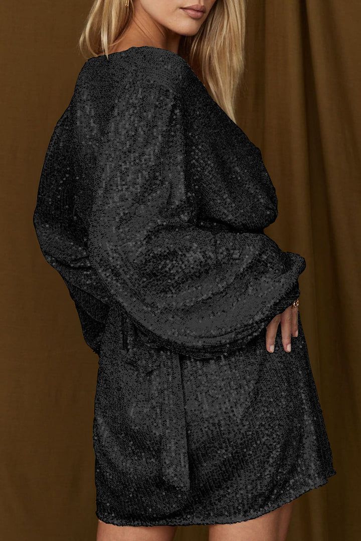 Emily & Isabella Brooks | Sequined Wrap Cocktail Dress