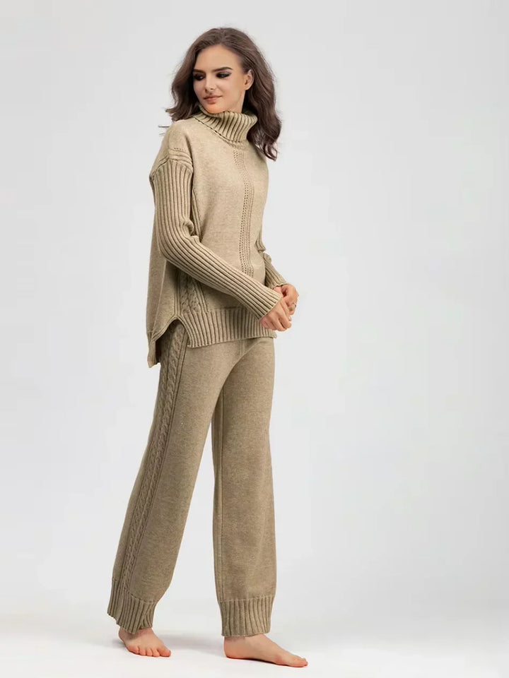 Emily & Isabella Brooks | High-Neck Knit Sweater & Loose Pants Set