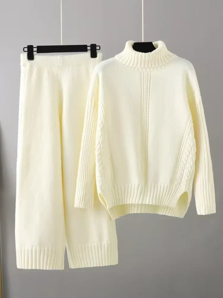 Emily & Isabella Brooks | High-Neck Knit Sweater & Loose Pants Set