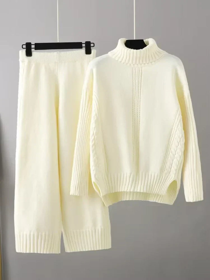 Emily & Isabella Brooks | High-Neck Knit Sweater & Loose Pants Set