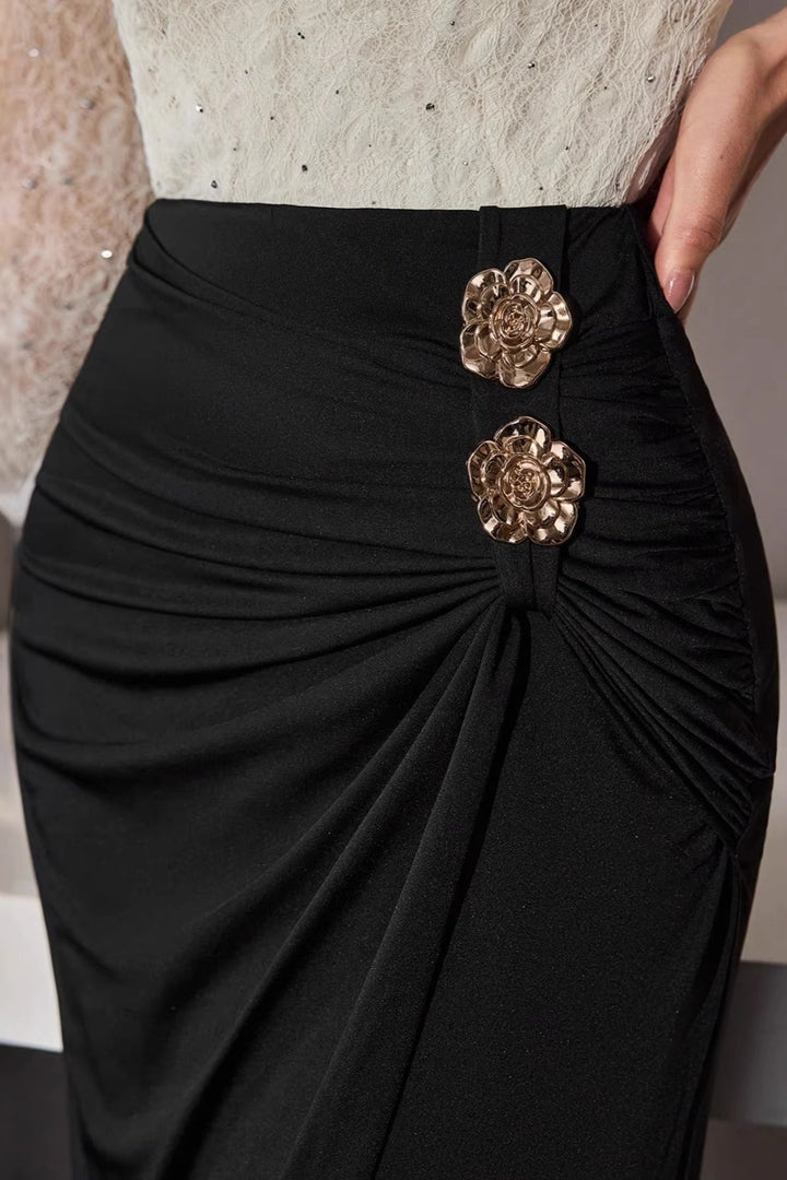 Emily & Isabella Brooks | Metal Buckle Ruched Bodycon Skirt