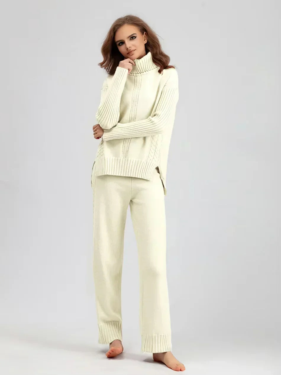 Emily & Isabella Brooks | High-Neck Knit Sweater & Loose Pants Set