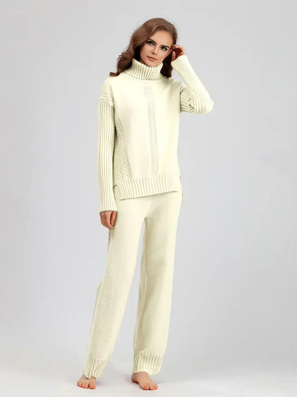 Emily & Isabella Brooks | High-Neck Knit Sweater & Loose Pants Set
